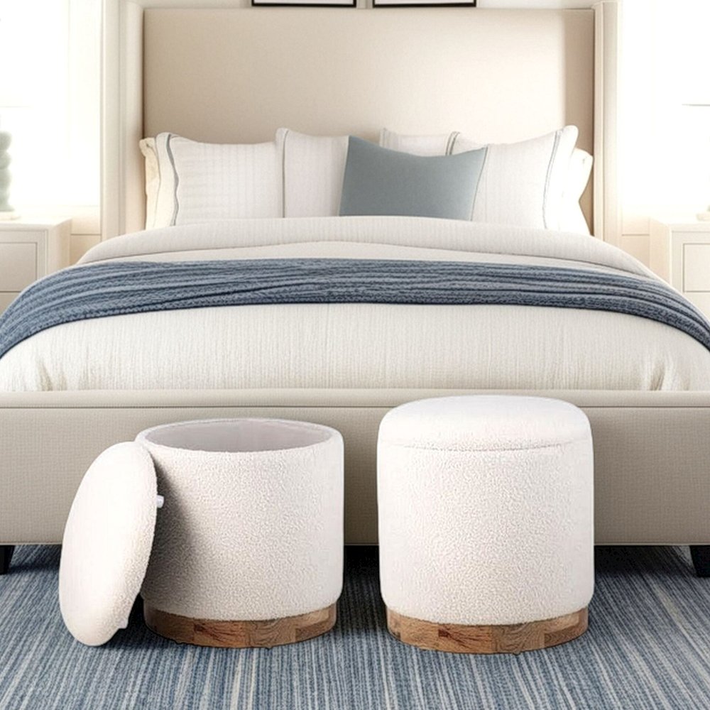Handwoven Notus Ecru Boucle Storage Ottoman. Picture 8