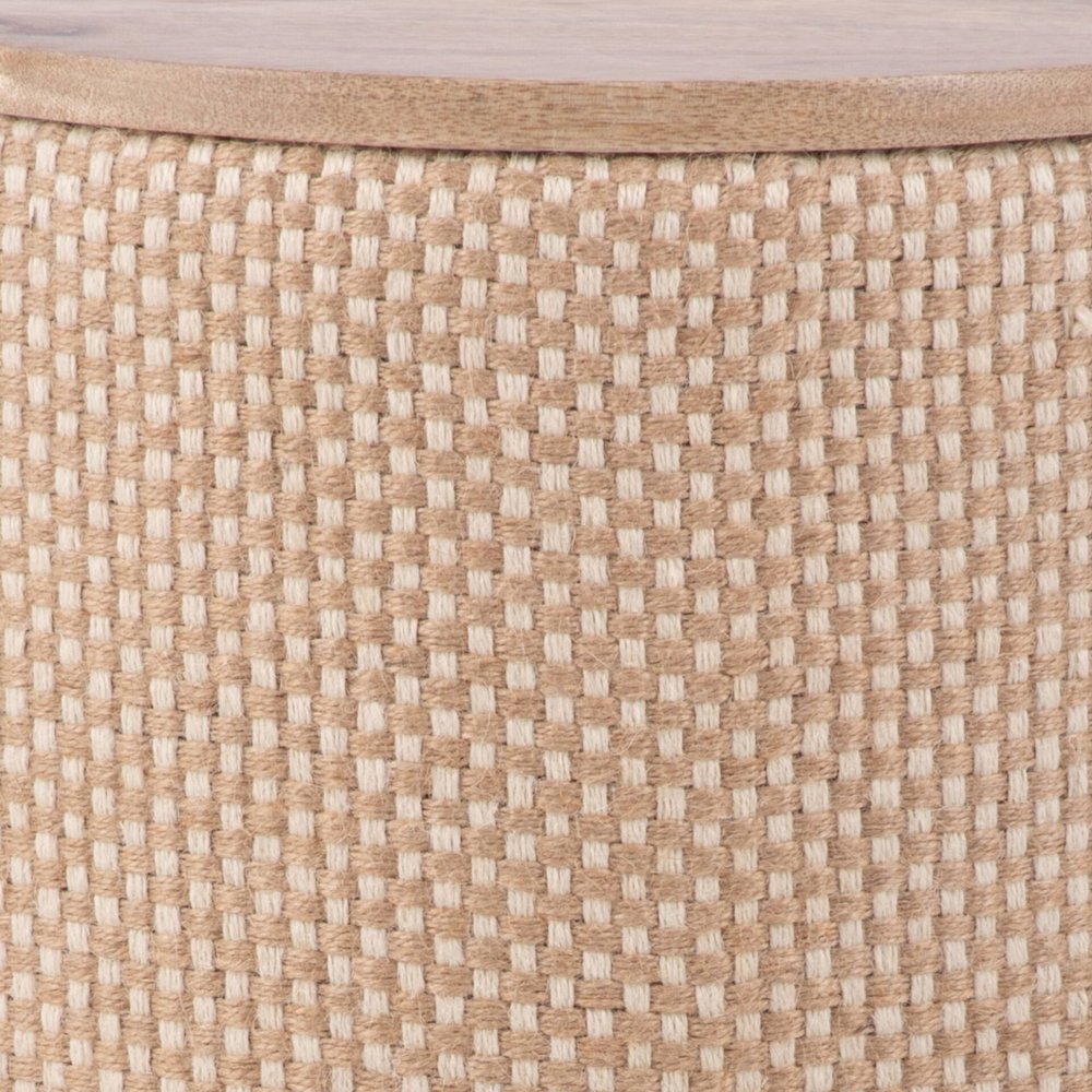 Handwoven Zeus Jute Check Wood Top Storage Ottoman. Picture 6