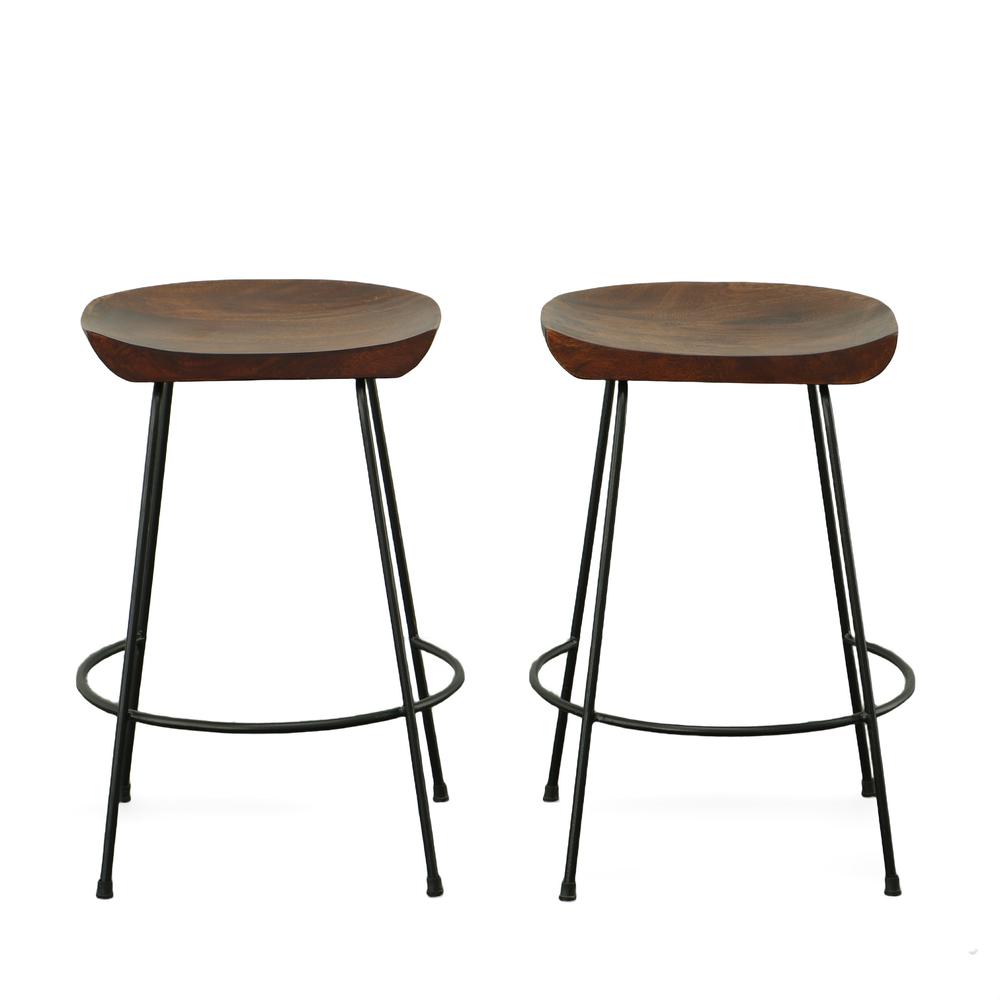Diya 24.5" Counter Stool - Set of 2 - Chestnut Seat - Black Base. Picture 6