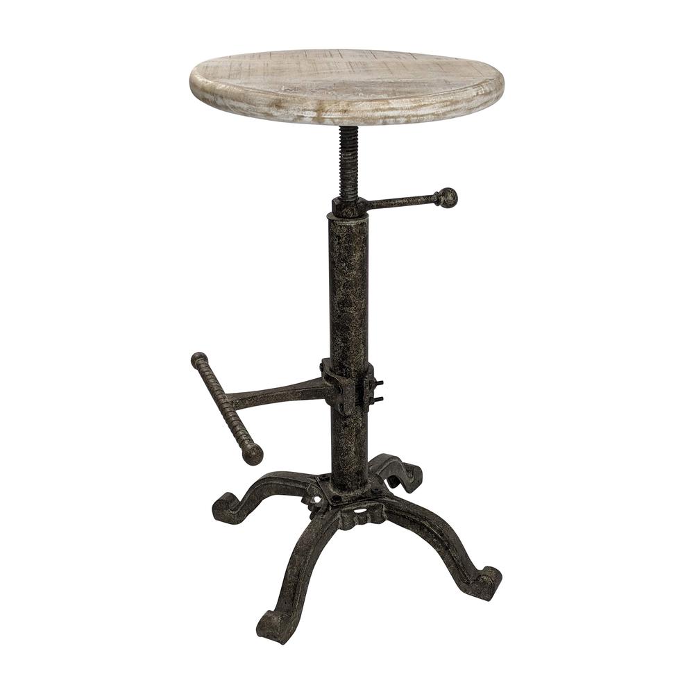 Justin Adjustable Barstool - Natural Driftwood Seat - Aged Iron Base. Picture 1