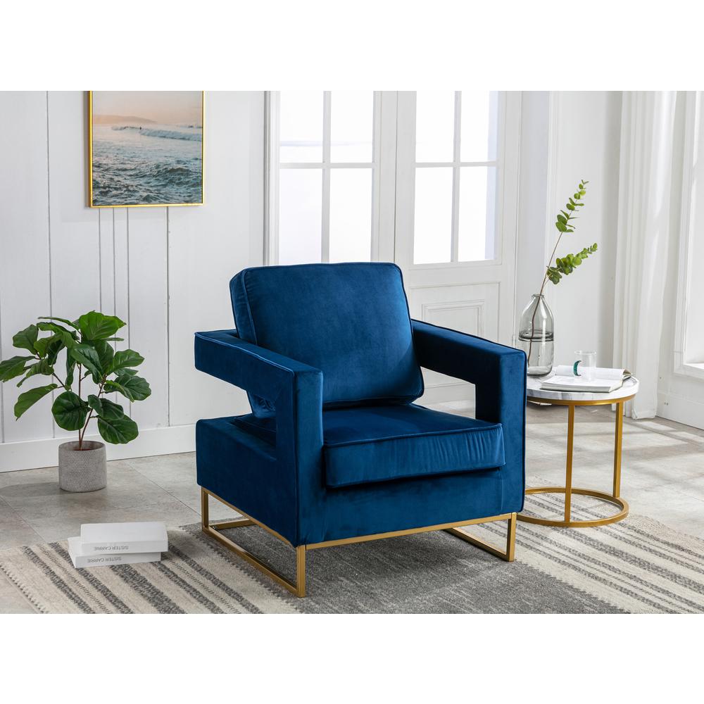 Adadon Velvet Upholstered Armchair - Navy Blue. Picture 5