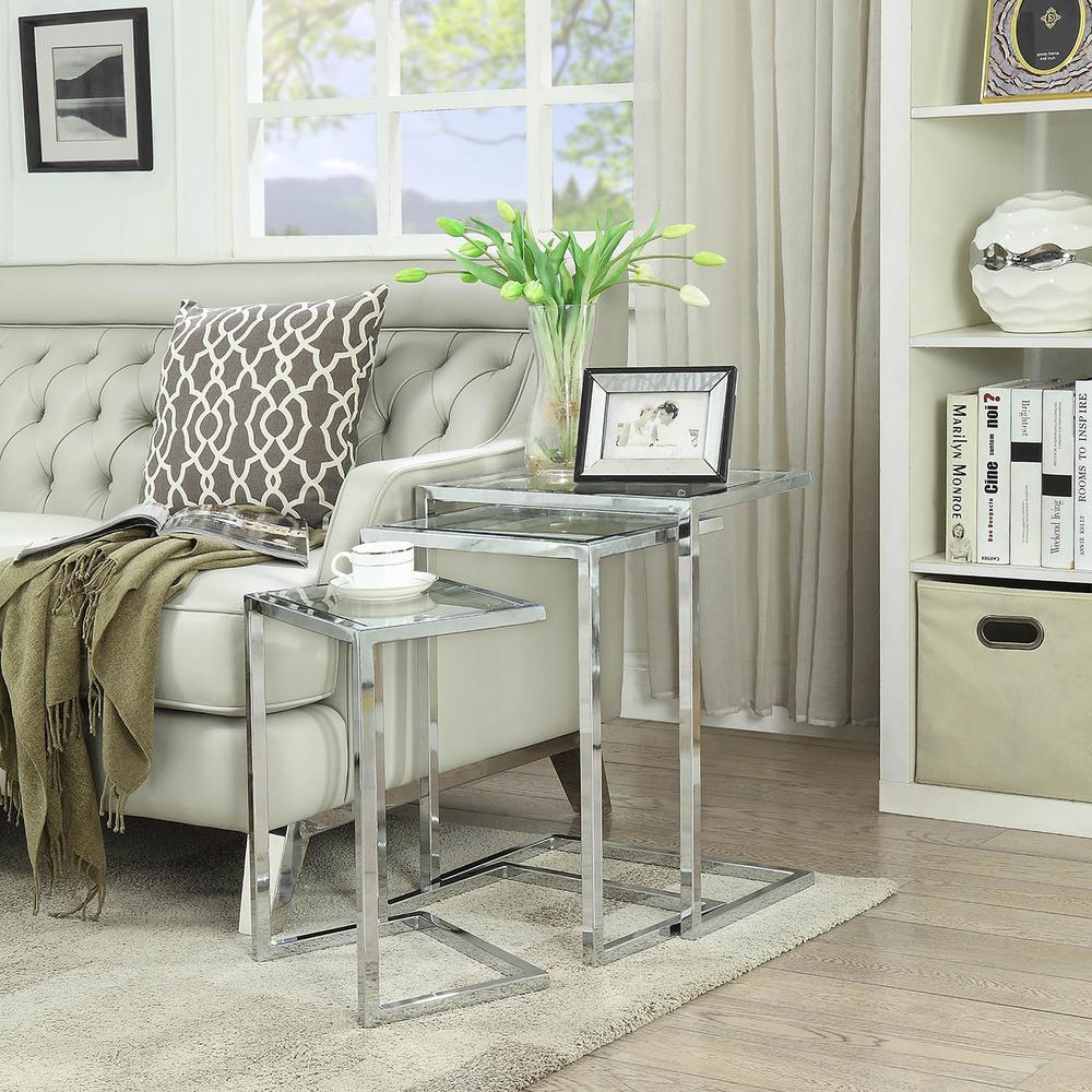 Addison Nesting Table Set - Glass Top - Chrome Base. Picture 8