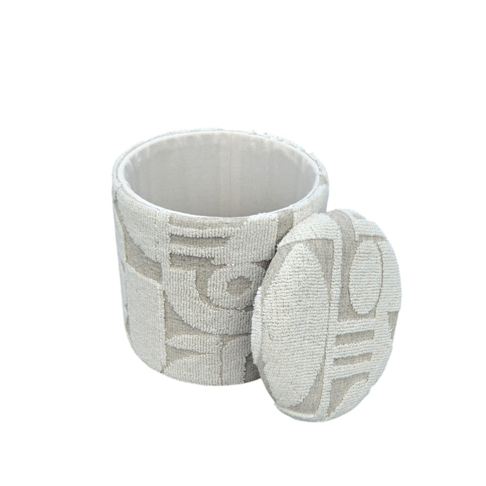 Handwoven Fabric Storage Ottoman - Multi-Purpose Foot Rest White. Picture 7