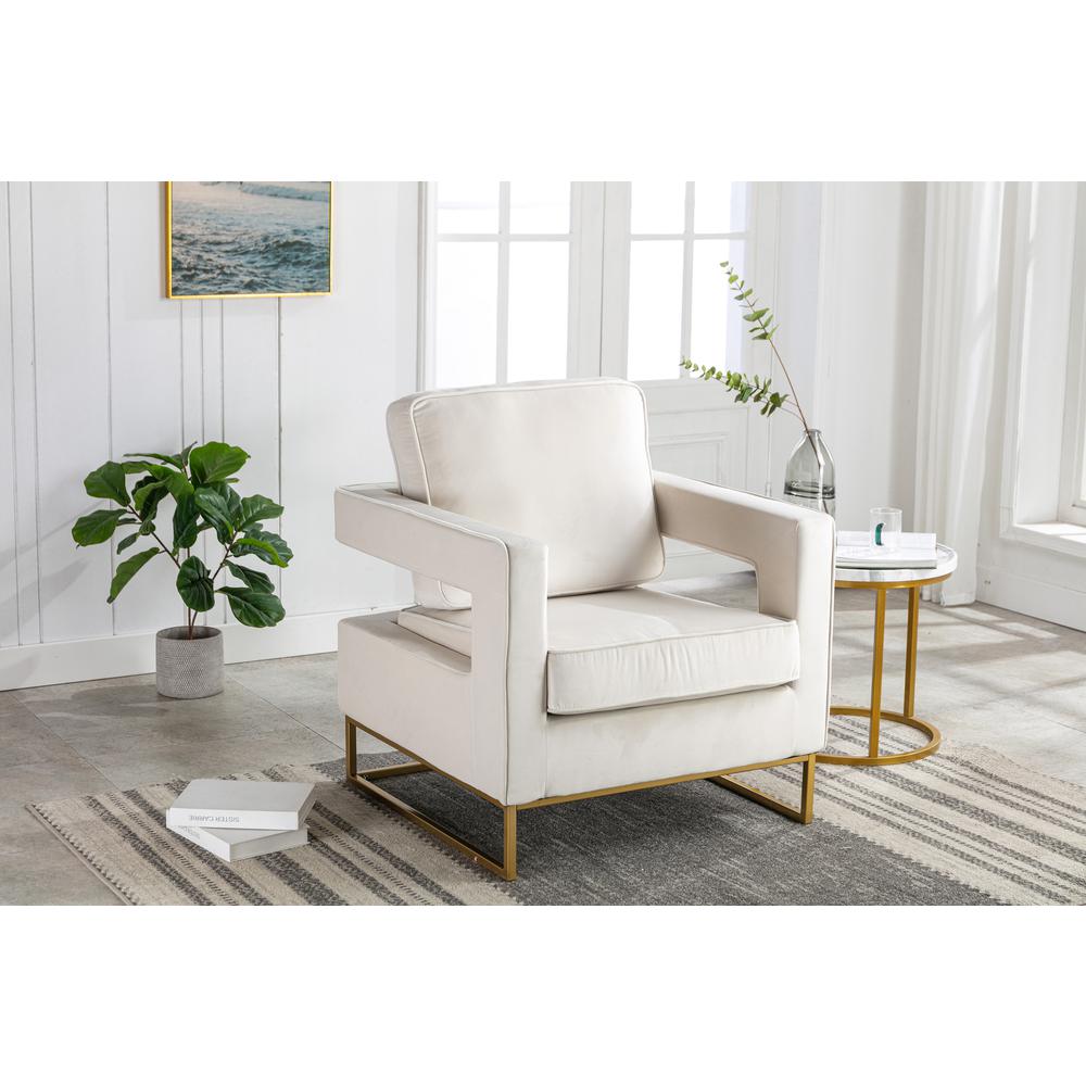 Adadon Velvet Upholstered Armchair - Cream. Picture 5
