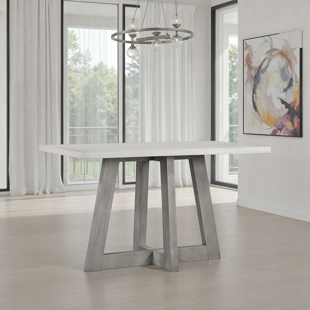 Rectangular Grey Concrete Top Bar Table With Brushed Acacia Base 59X35.5X35.5. Picture 2