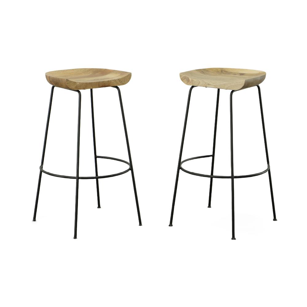 Diya 30.5" Barstool - Set of 2 - Natural Seat - Black Base. Picture 1