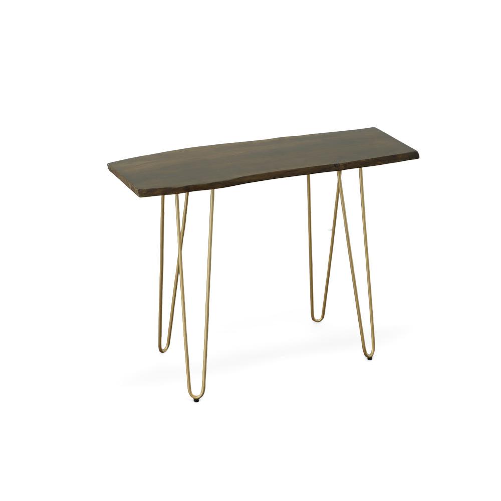 Seti Live Edge Console Table - Elm Top - Gold Base. Picture 5