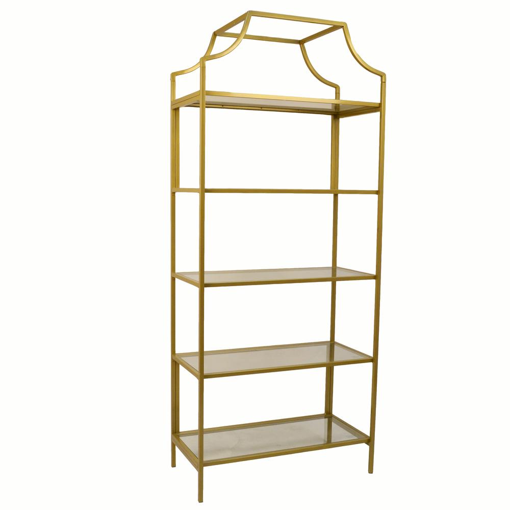 Palmer 5-Tier Glass Shelf Bookcase - Gold. Picture 1