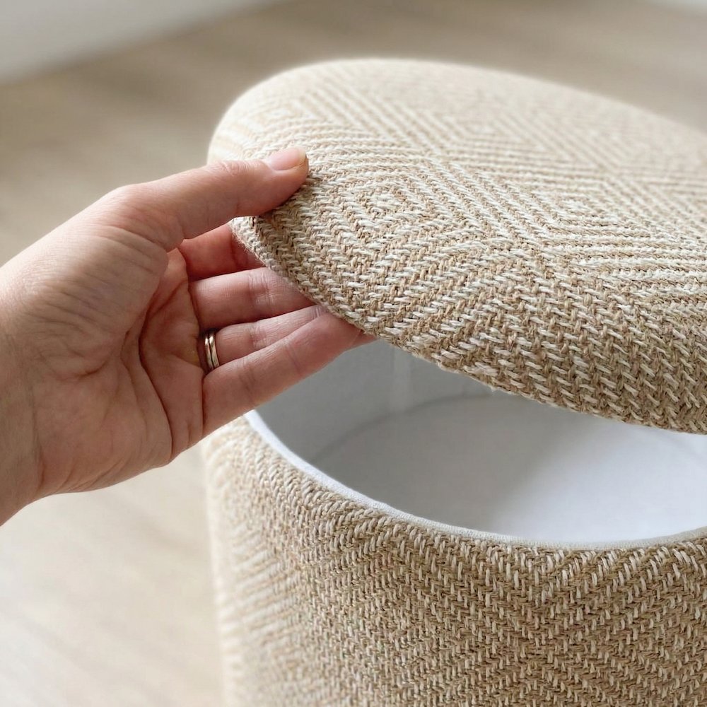 Handwoven Fabric Storage Ottoman - Multi-Purpose Foot Rest Natural. Picture 3