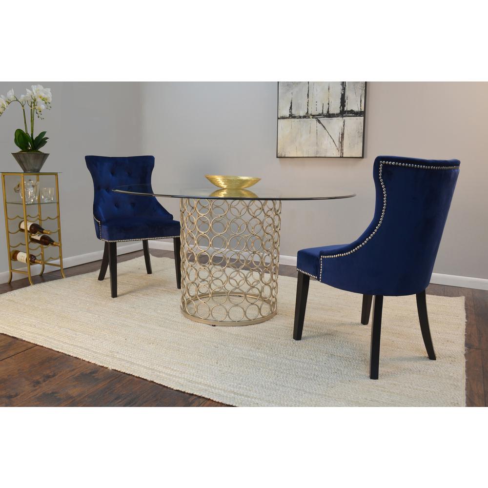 Julia Tufted Back Upholstered Chair - Set of 2 - Espresso - Navy Upholstery. Picture 11