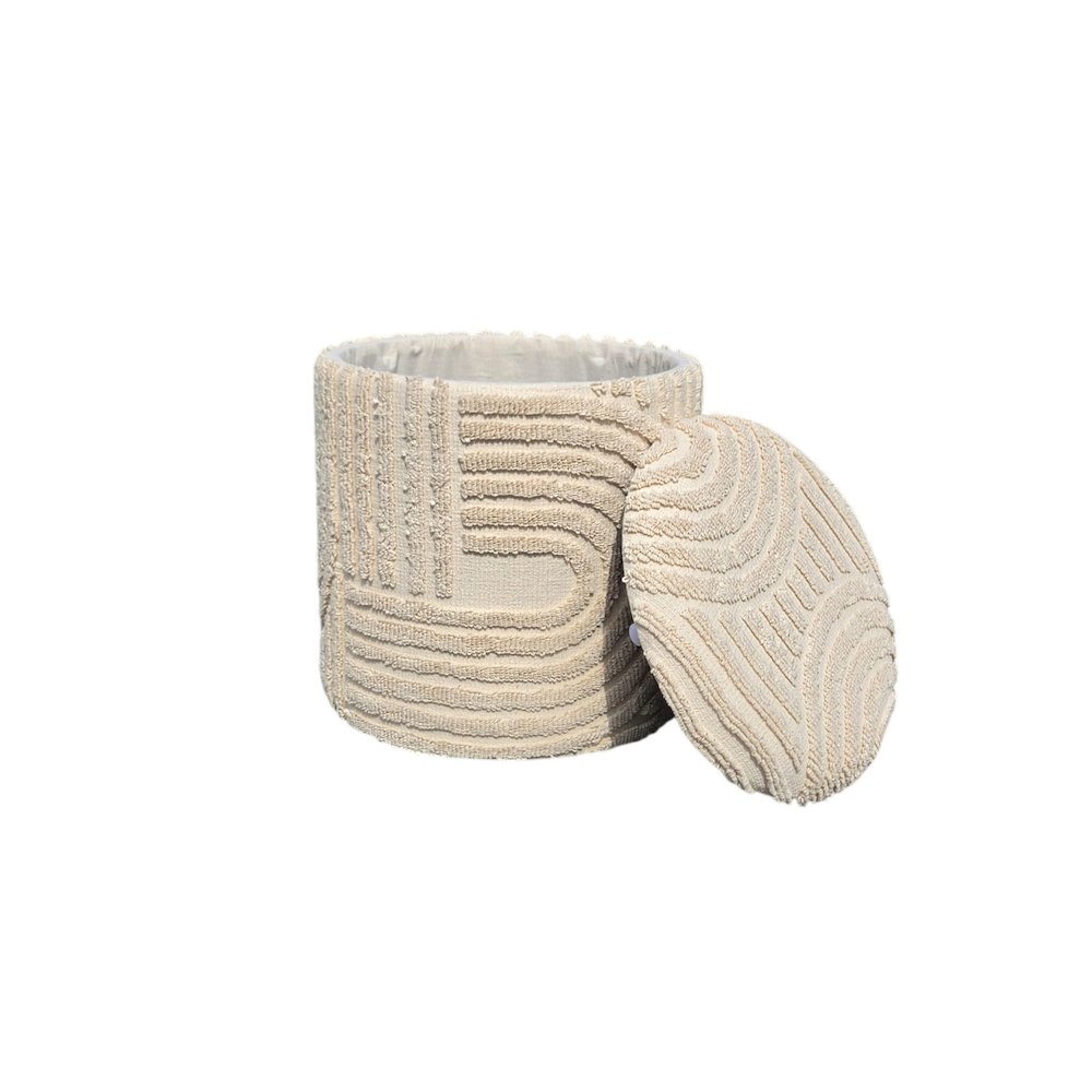 Handwoven Fabric Storage Ottoman - Multi-Purpose Foot Rest Beige. Picture 4