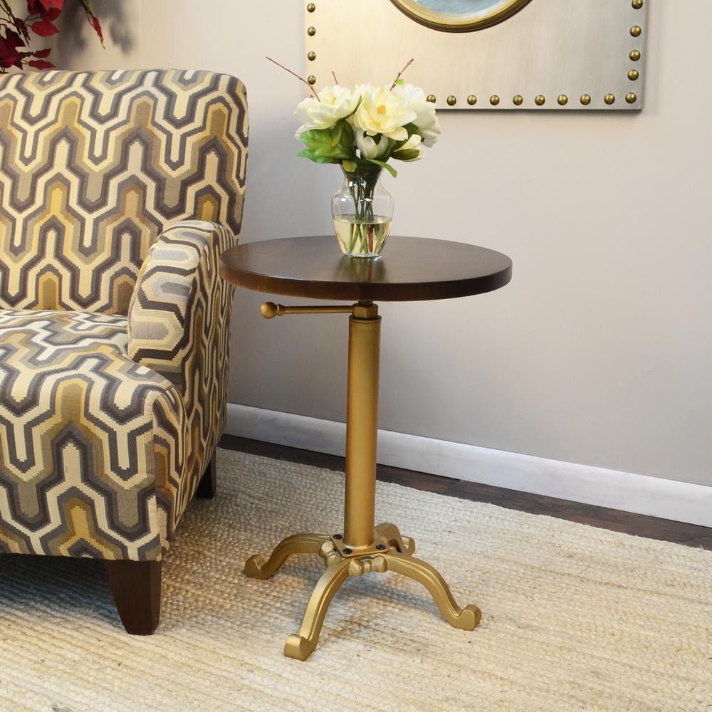 Colton Adjustable Vintage Table - Elm Top - Gold Base. Picture 4