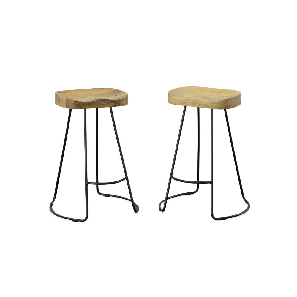 Saga 25" Counter Stool - Set of 2 - Natural Seat - Black Base. Picture 2