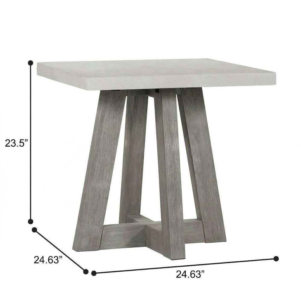 Square Accent Table With Grey Wood Base And Concrete Top, 24.6". Picture 5