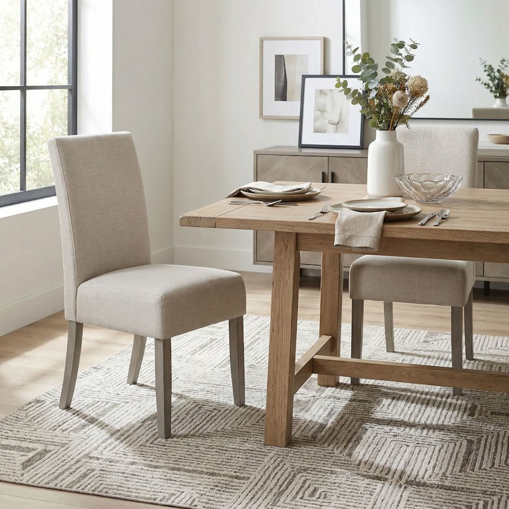 Dining Chair Set Of 2 Upholstered Grey Fabric With Grey Wood Legs. Picture 2