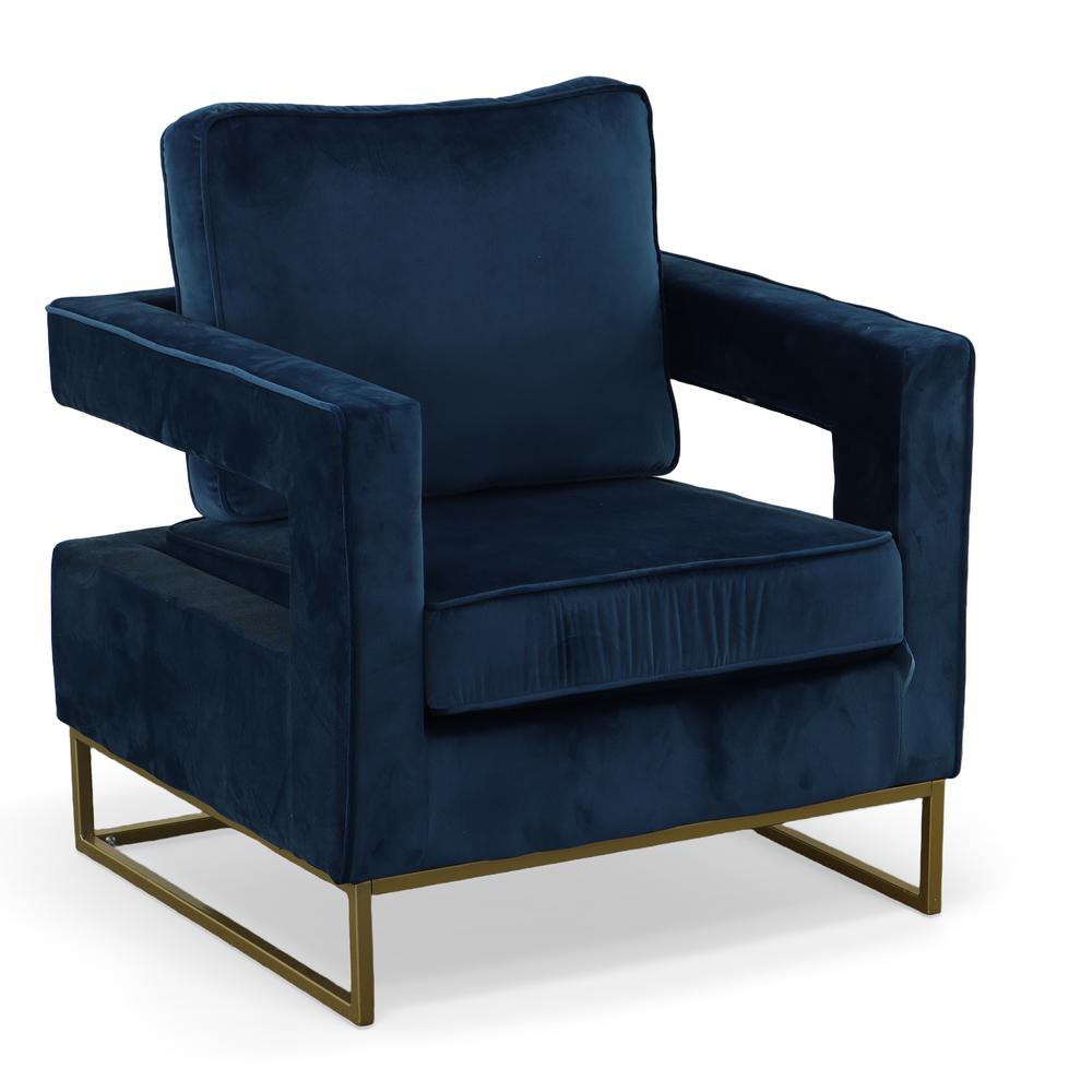 Adadon Velvet Upholstered Armchair - Navy Blue. Picture 1