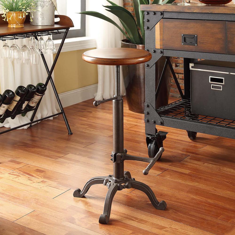 Justin Adjustable Barstool - Chestnut Seat - Industrial Base. Picture 8