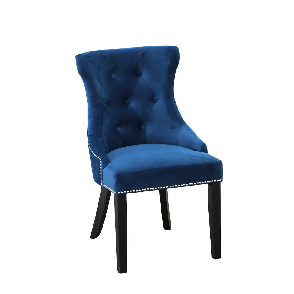 Julia Tufted Back Upholstered Chair - Set of 2 - Espresso - Navy Upholstery. Picture 1