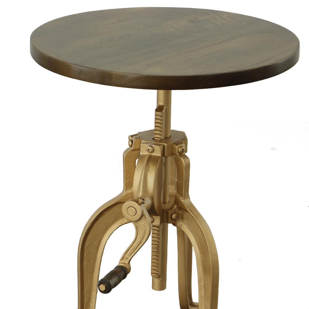 Regan Adjustable Accent Table - Elm Top - Gold Base. Picture 2