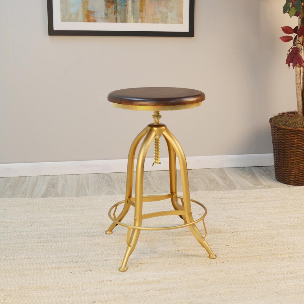 Ryder Adjustable Barstool - Elm Seat - Gold Base. Picture 5