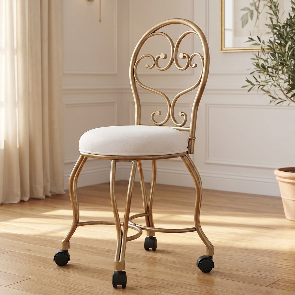 Victorian Vanity Stool with Back - Bronze. Picture 2