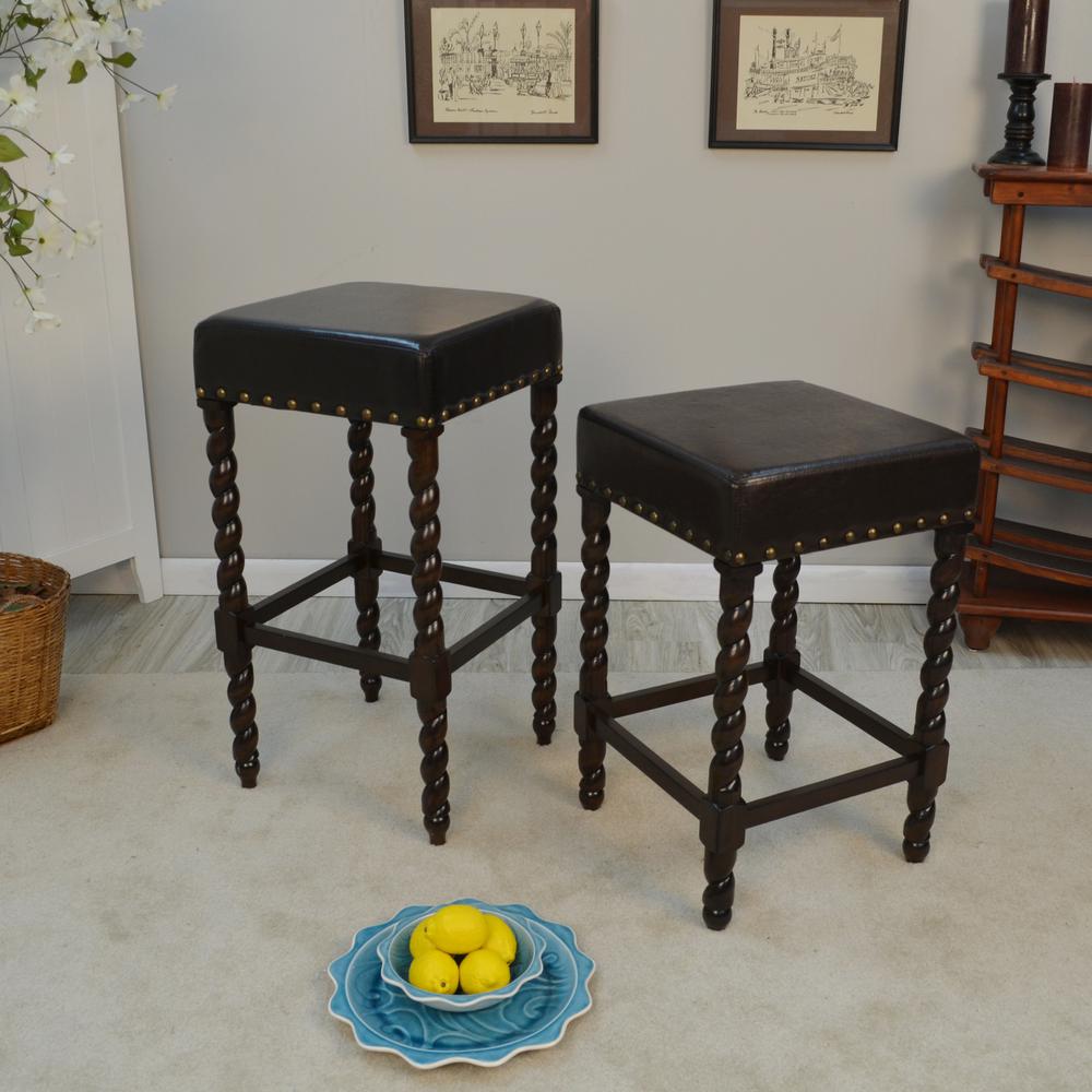 Remick 30" Barstool - Espresso - Brown Leatherette Upholstery. Picture 4