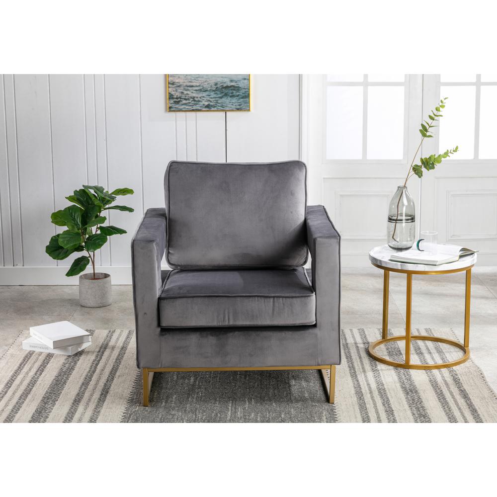 Adadon Velvet Upholstered Armchair - Gray. Picture 8