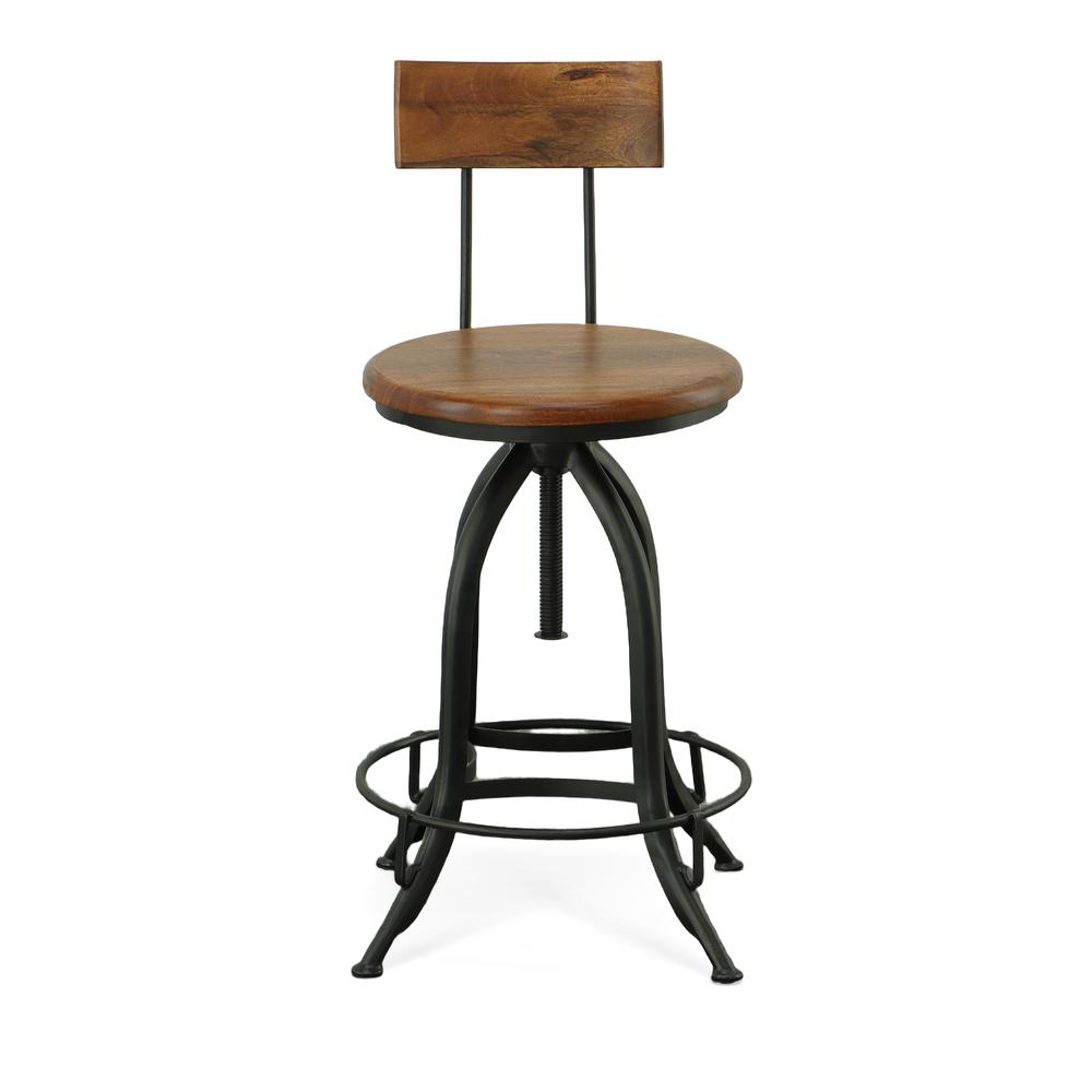 Ryder Adjustable Barstool with Back - Chestnut Seat - Black Base. Picture 2