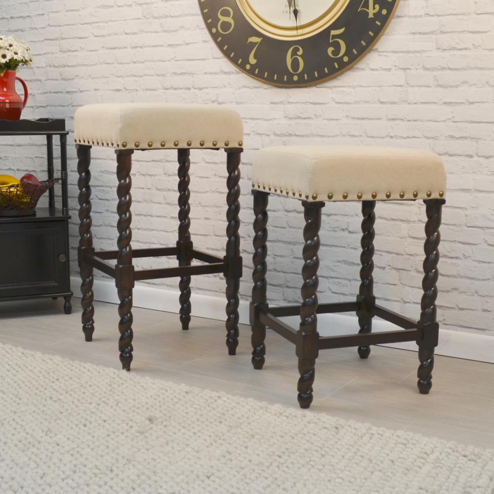 Remick 30" Barstool - Espresso - Linen Upholstery. Picture 4
