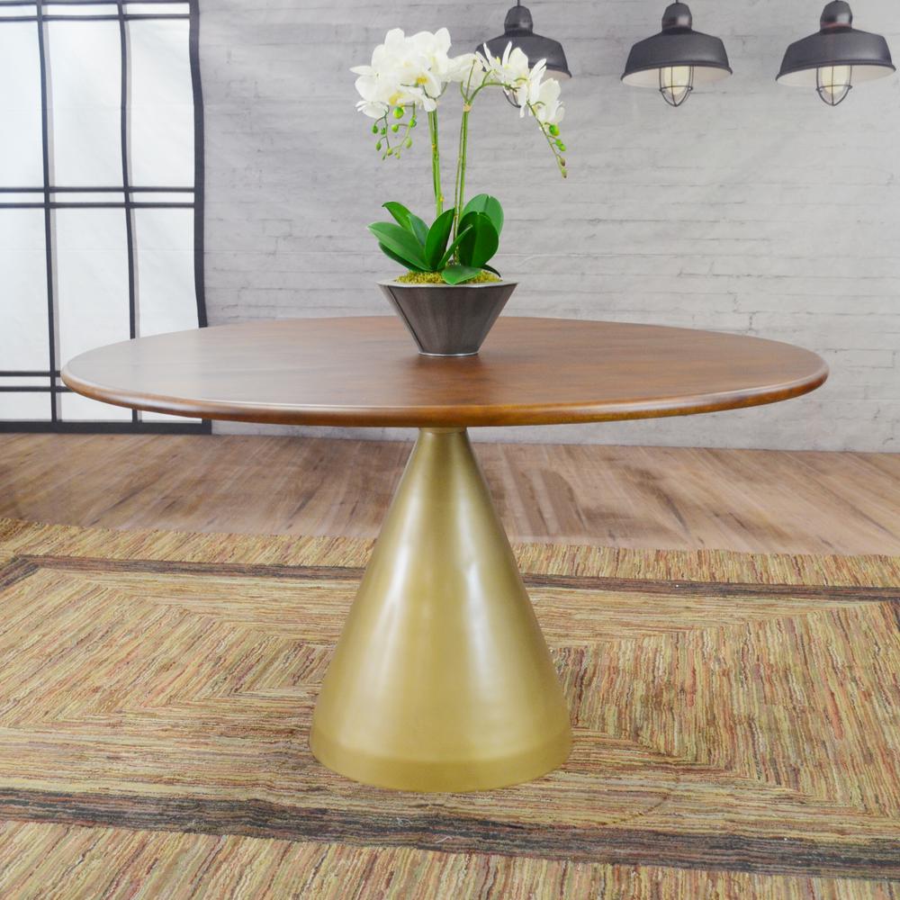 Gio 54" Pedestal Dining Table - Elm/Gold. Picture 5