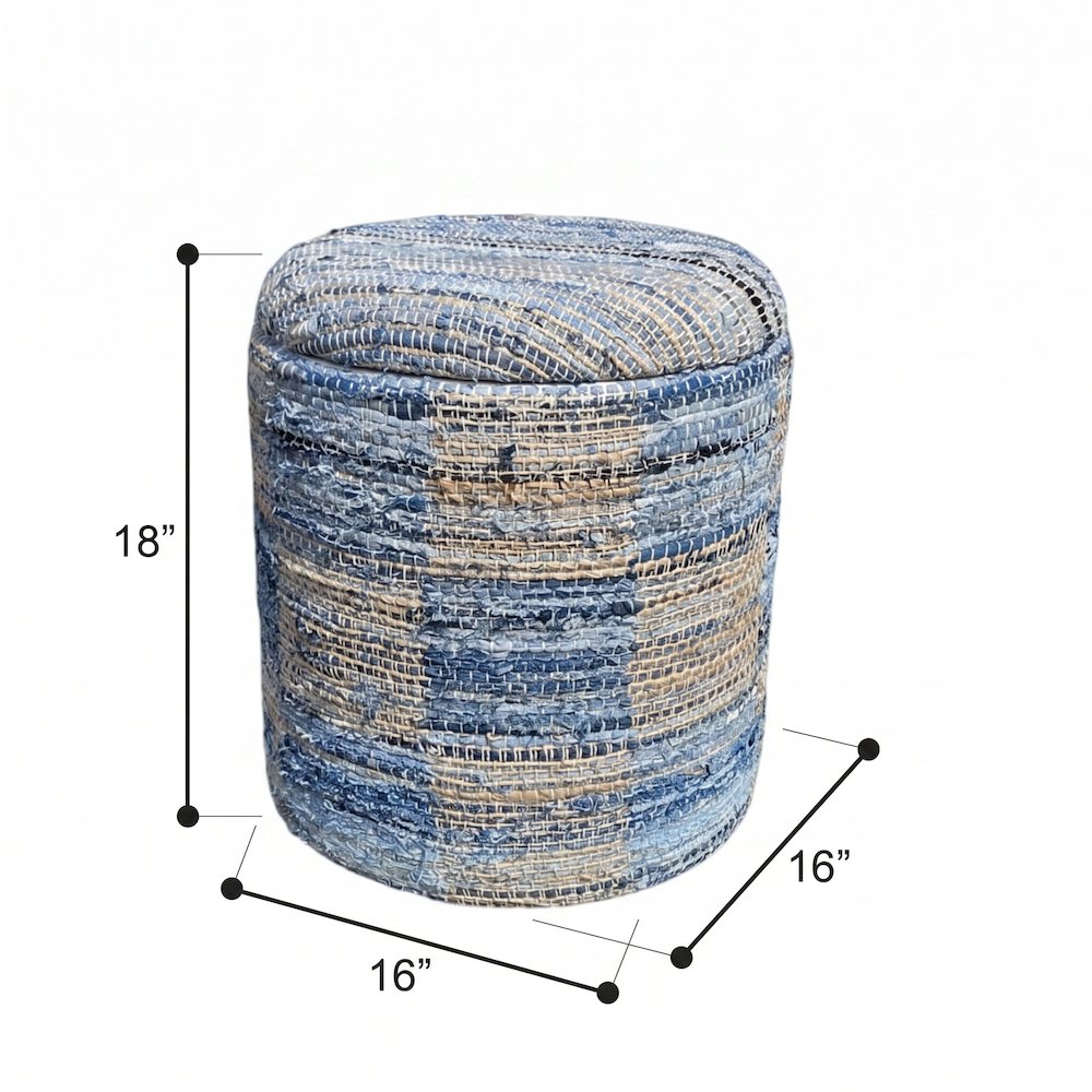 Handwoven Fabric Storage Ottoman - Multi-Purpose Foot Rest Cream. Picture 6