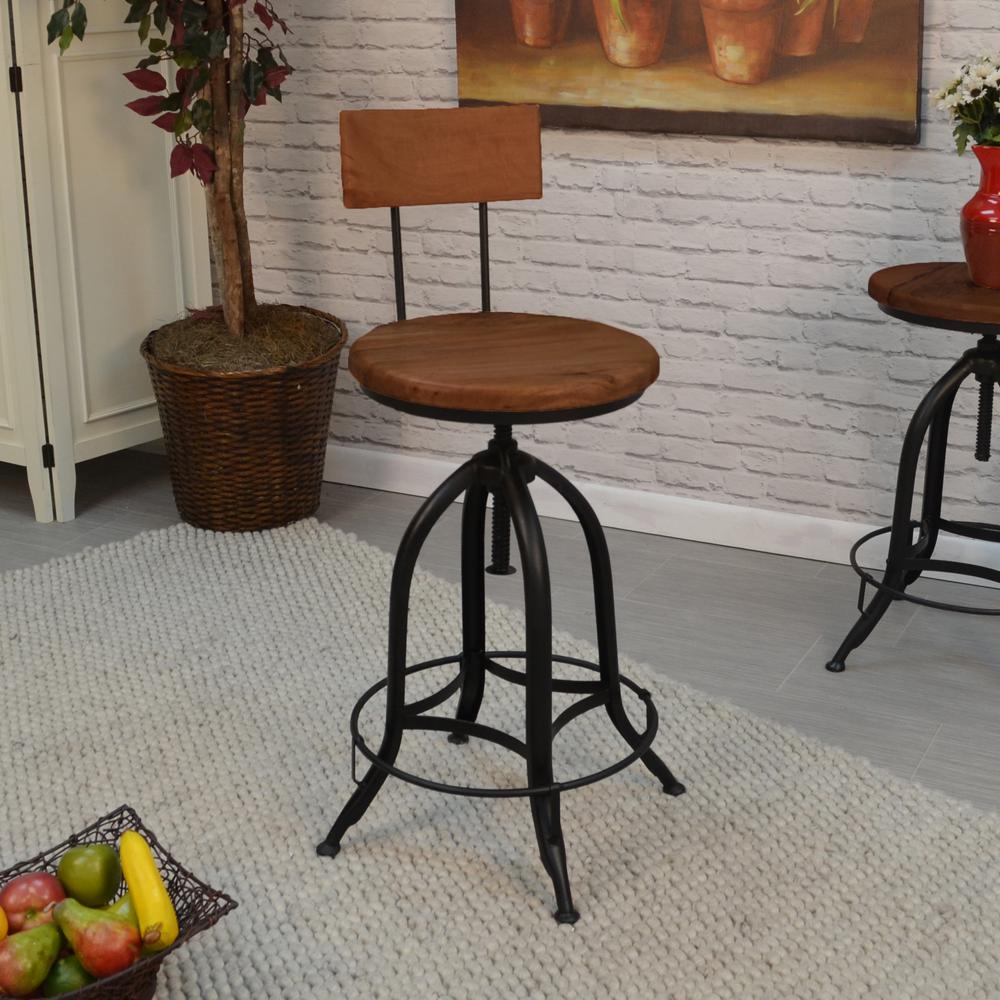 Ryder Adjustable Barstool with Back - Chestnut Seat - Black Base. Picture 5