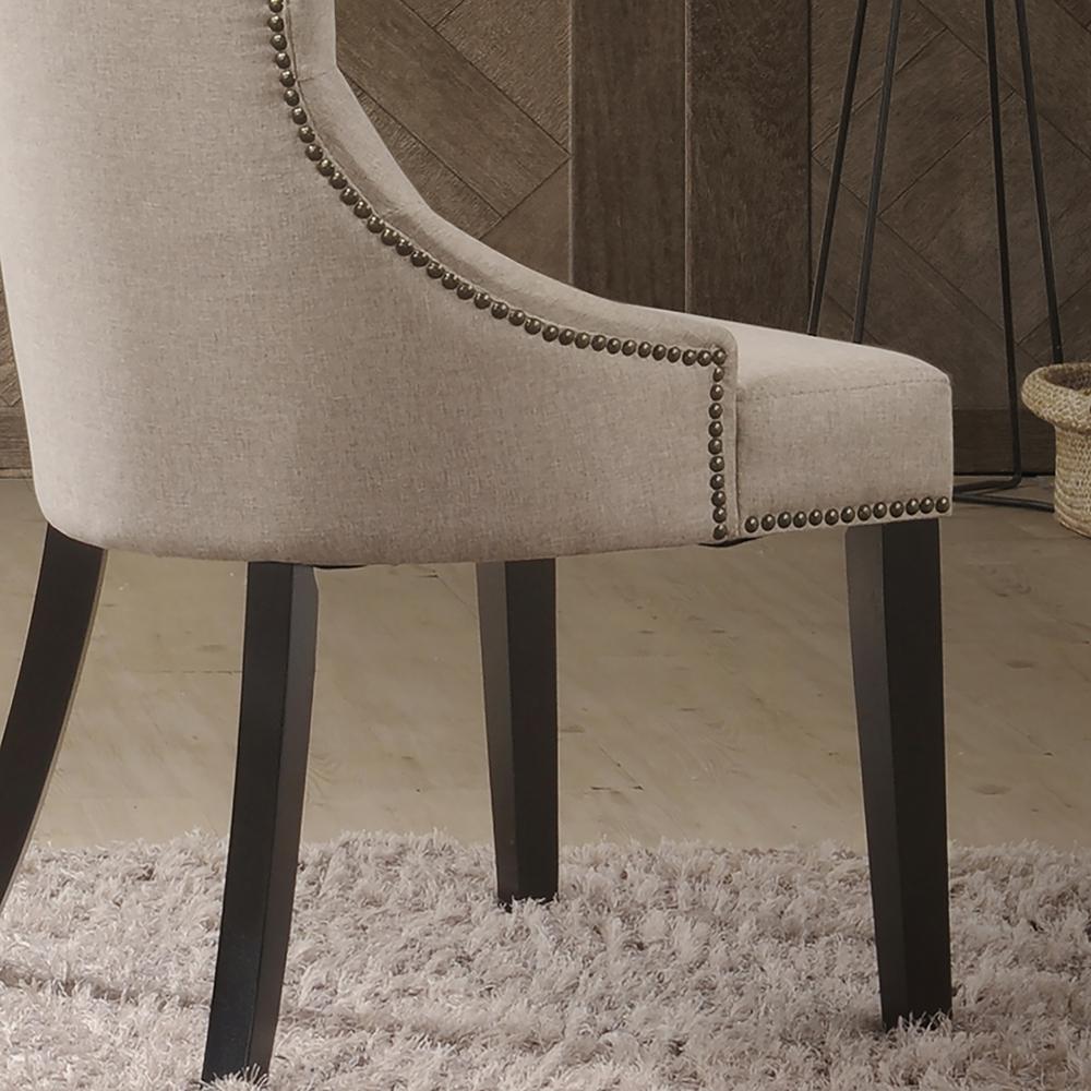 Tufted Back Upholstered Chair - Set of 2 - Espresso - Cream Linen Upholstery. Picture 10