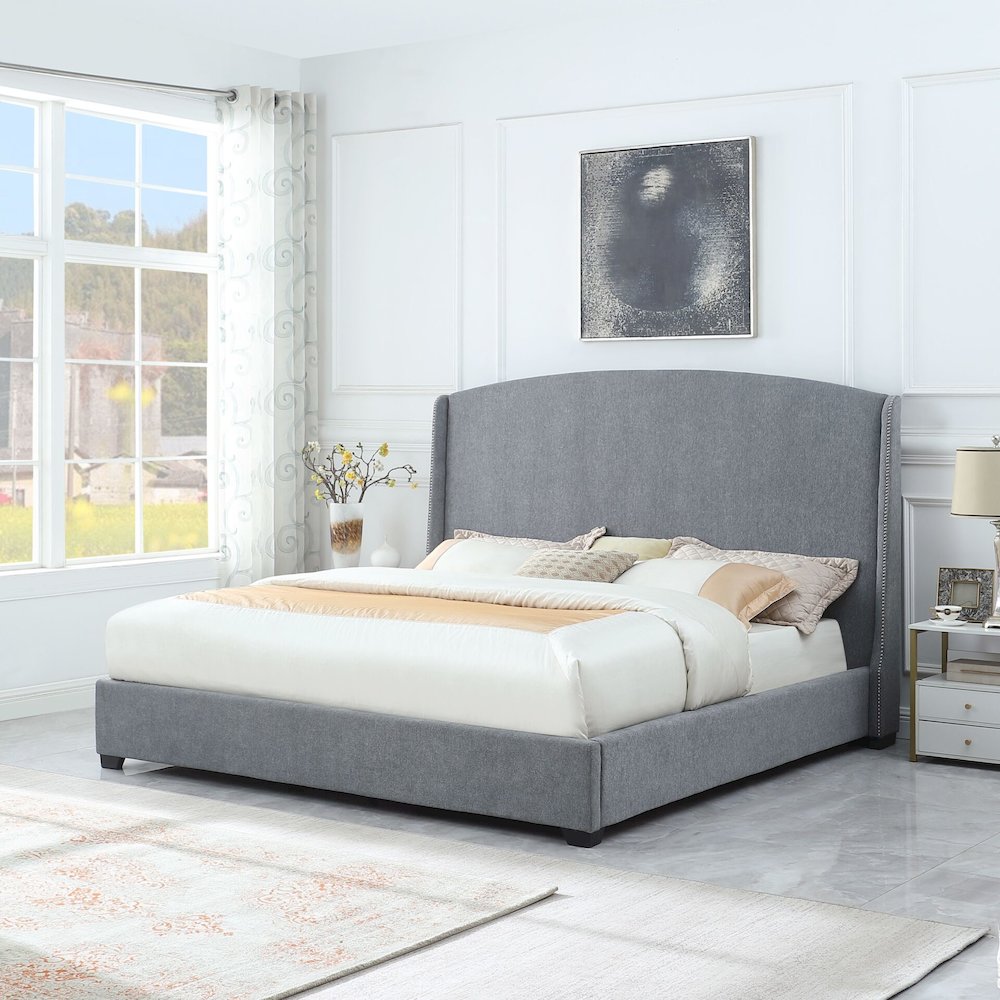 Monterey Upholstered King Bed Frame - Gray. Picture 2