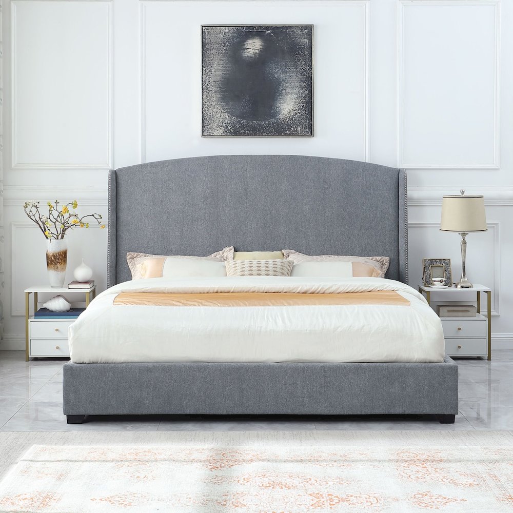 Monterey Upholstered King Bed Frame - Gray. Picture 3