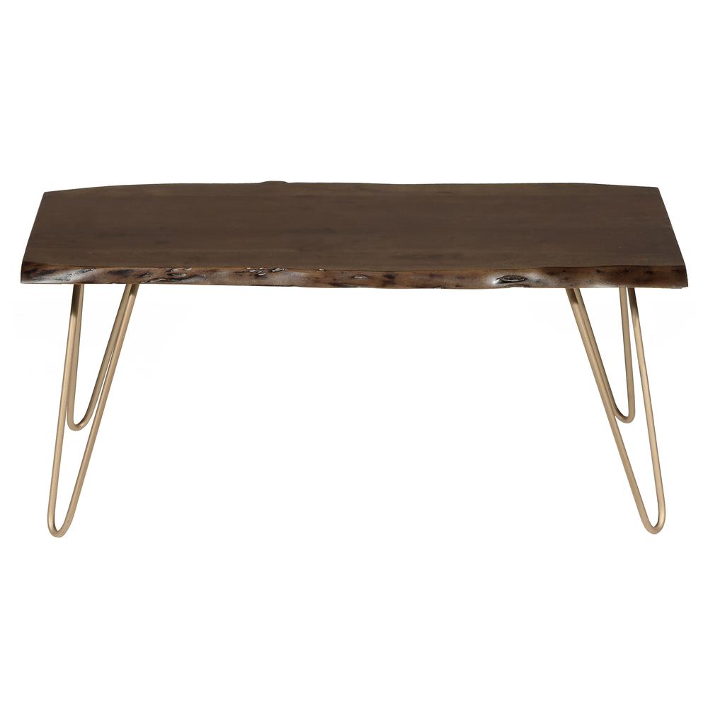 Seti Live Edge Coffee Table/Bench - Elm Top - Gold Base. Picture 3