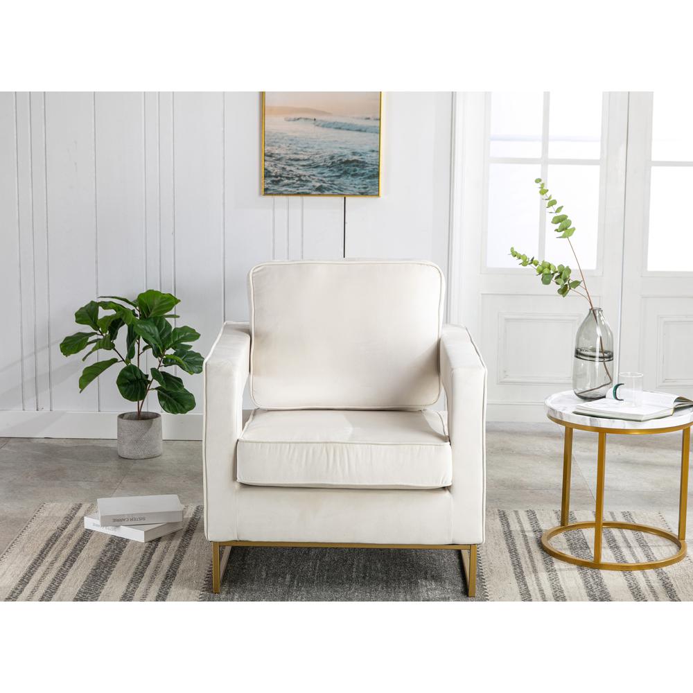 Adadon Velvet Upholstered Armchair - Cream. Picture 7