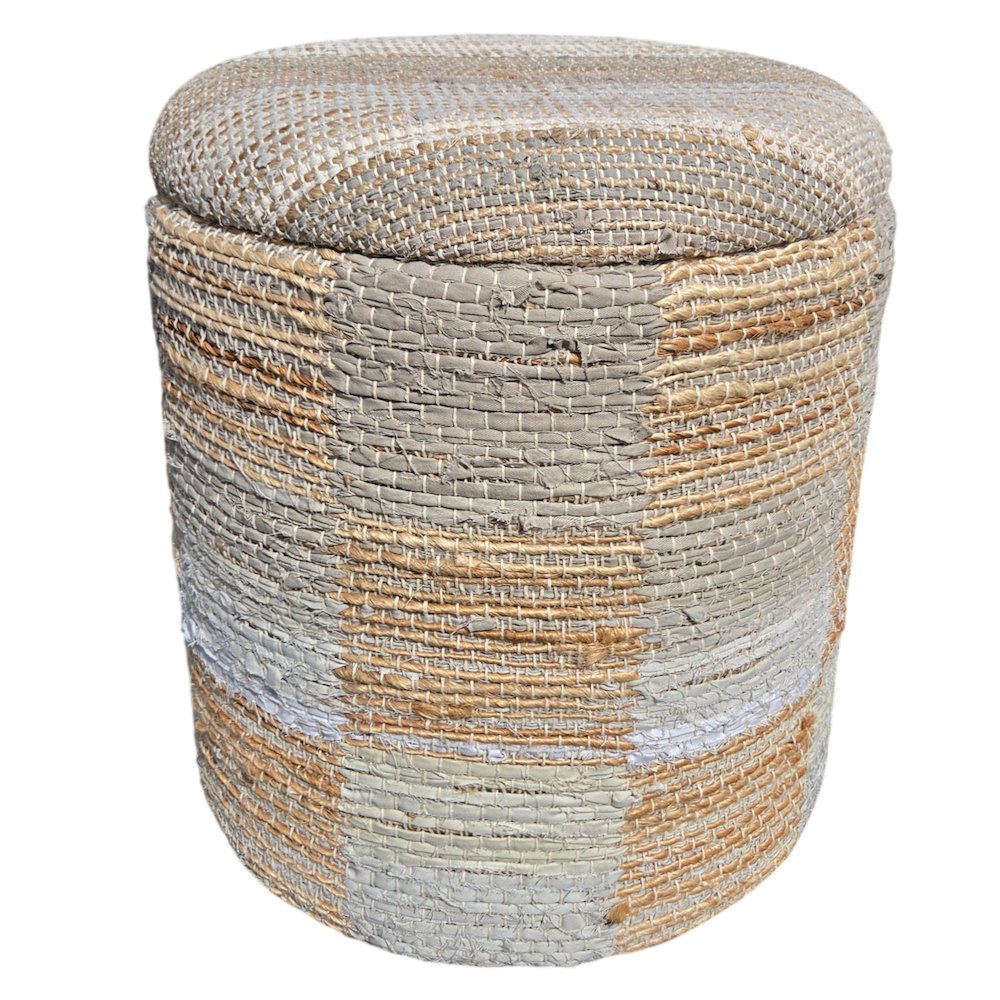 Handwoven Fabric Storage Ottoman - Multi-Purpose Foot Rest Yellow. Picture 1