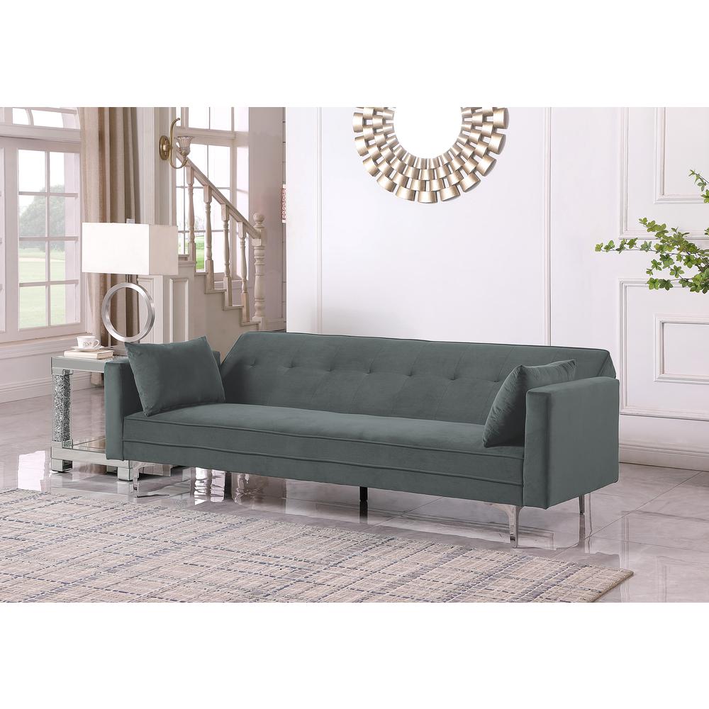 Siena Velvet Convertible Sleeper Sofa - Gray. Picture 3