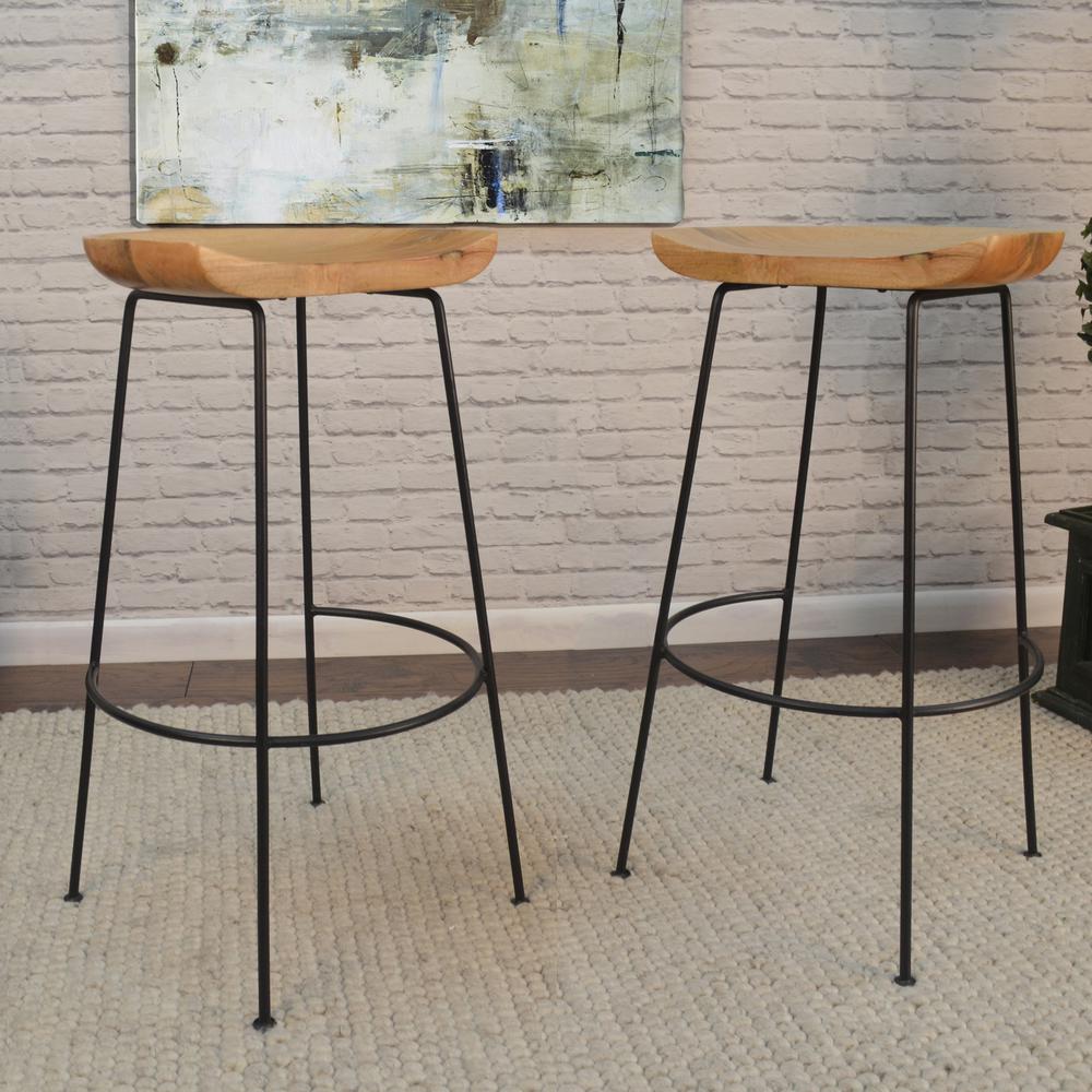 Diya 30.5" Barstool - Set of 2 - Natural Seat - Black Base. Picture 3