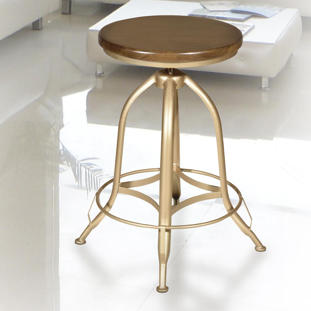 Ryder Adjustable Barstool - Elm Seat - Gold Base. Picture 4
