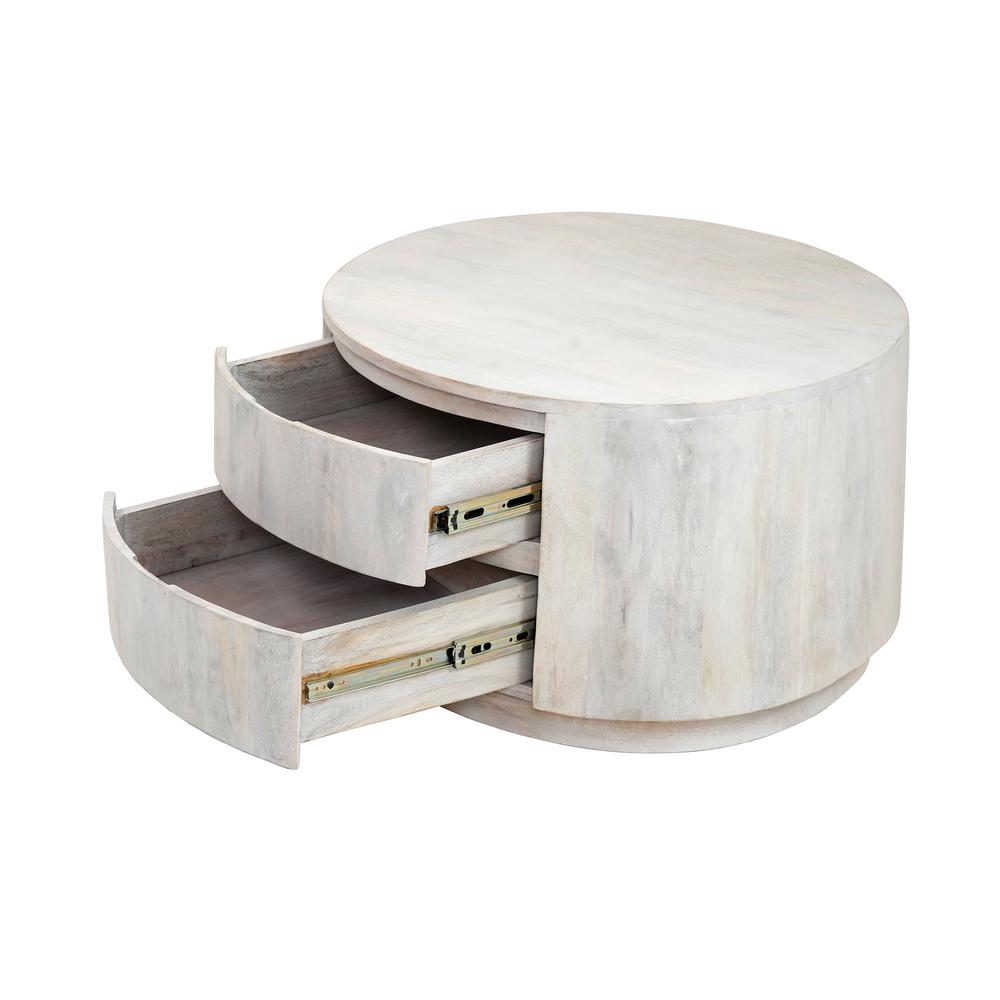 Christa 2-Drawer 30" Round Coffee Table - Whitewash. Picture 2