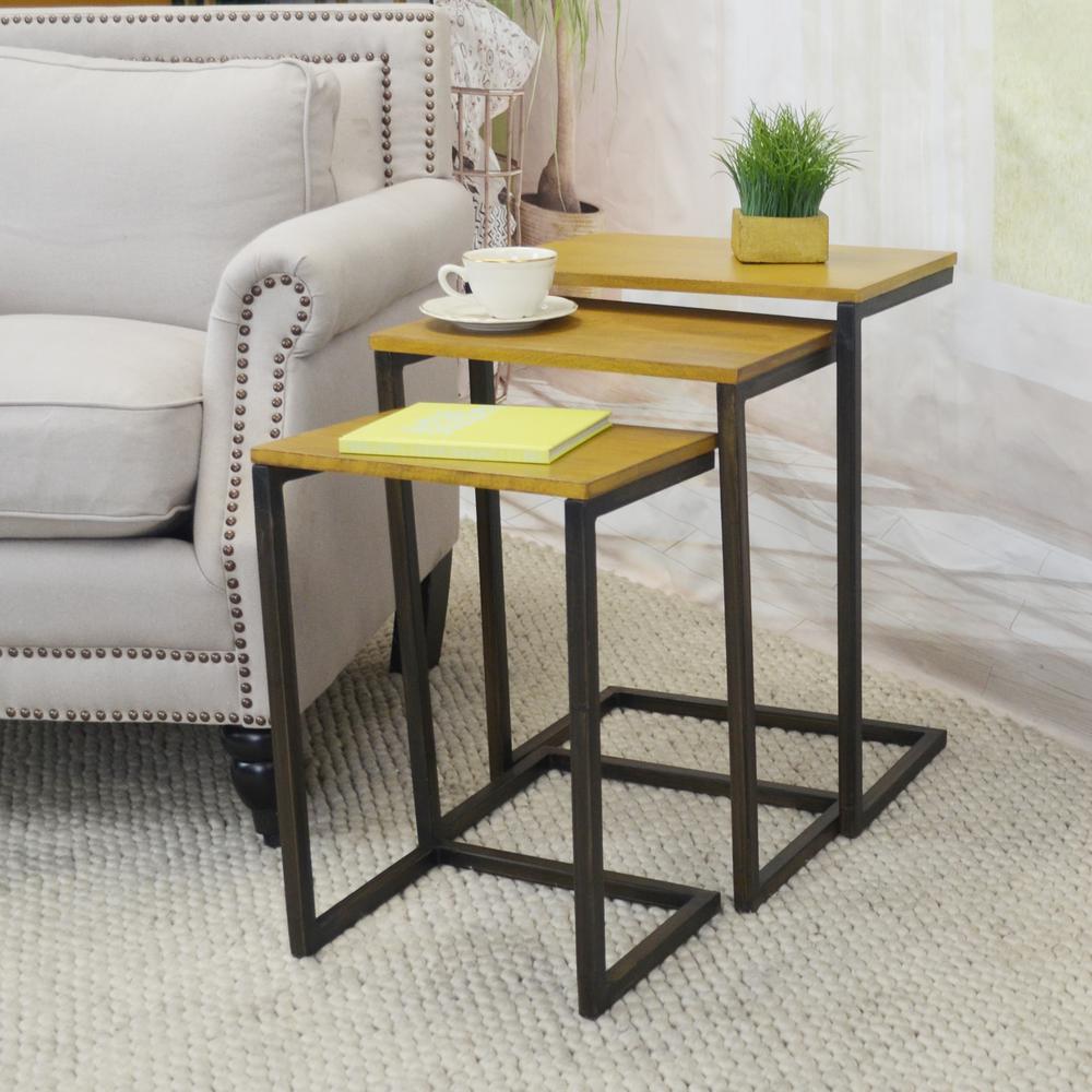 Addison Nesting Table Set - Harvest Oak Top - Aged Iron Base. Picture 10