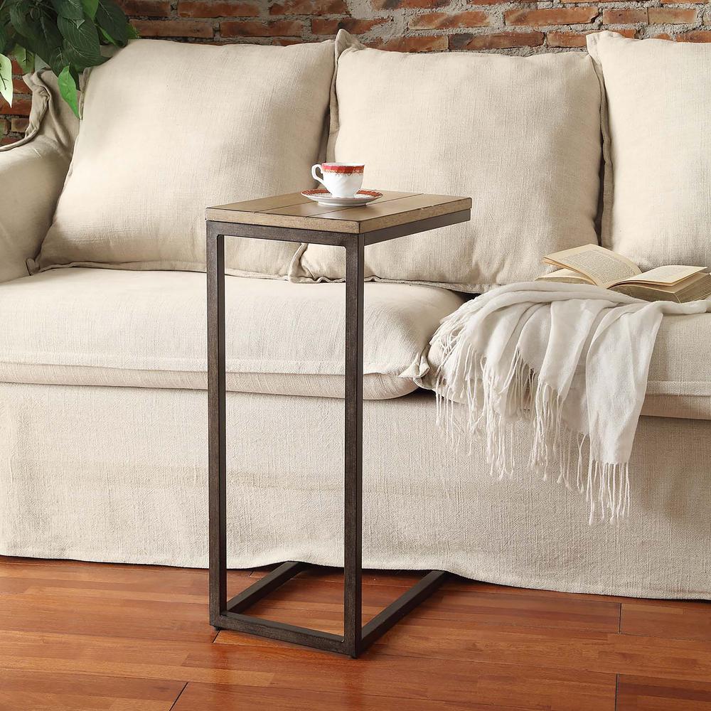 Aggie C-Form Accent Table - Harvest Oak Top - Aged Iron Base. Picture 5
