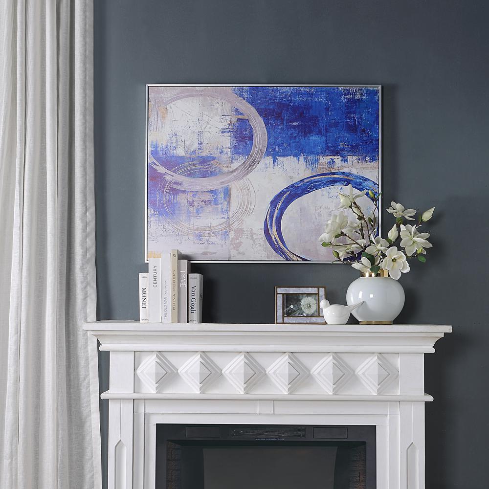 Circle Abstract Wall Art - Blue/Silver - Silver Frame - Medium. Picture 4
