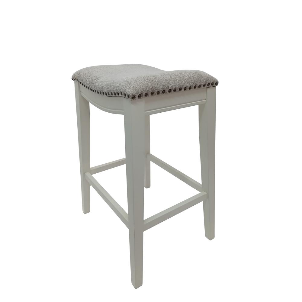 30" Saddle Barstool - Set of 2 - Missouri White - Fawn Chenille Upholstery. Picture 3