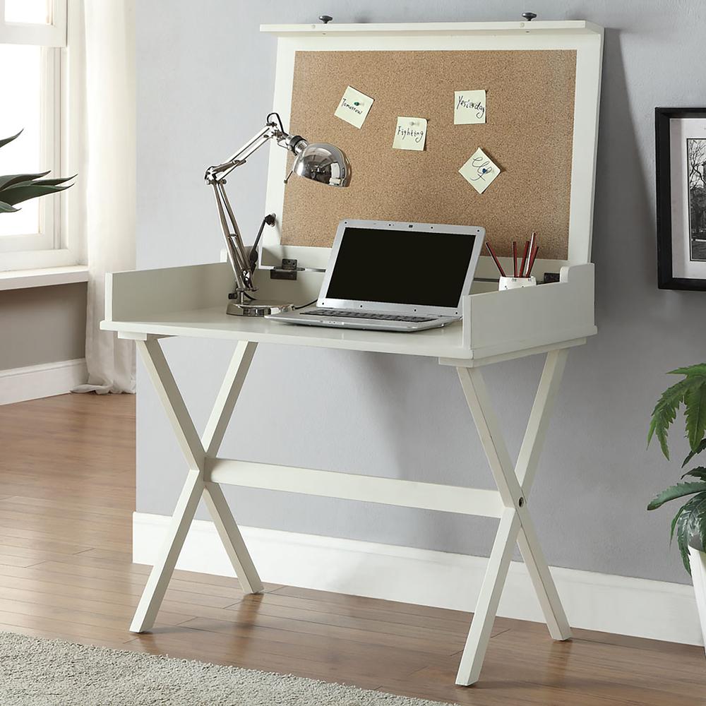 Elise Flip Top Cork Board Desk - Antique White. Picture 4