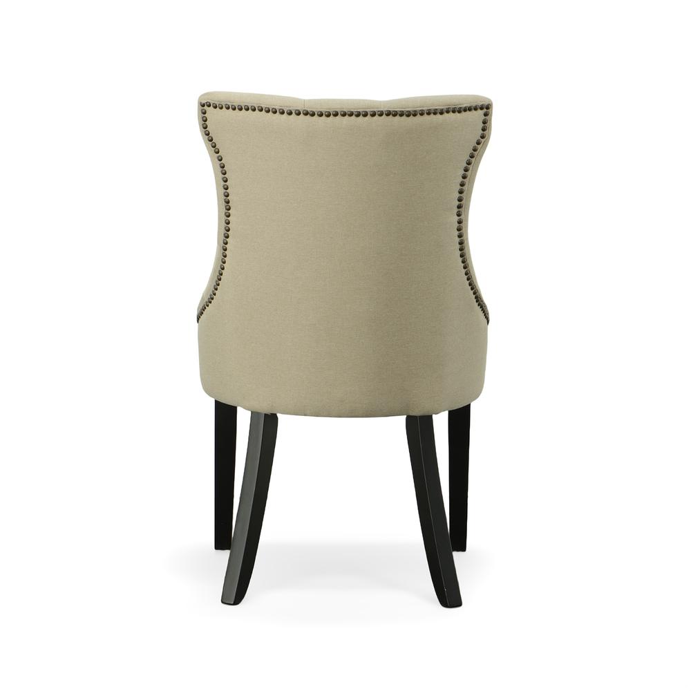 Tufted Back Upholstered Chair - Set of 2 - Espresso - Cream Linen Upholstery. Picture 2