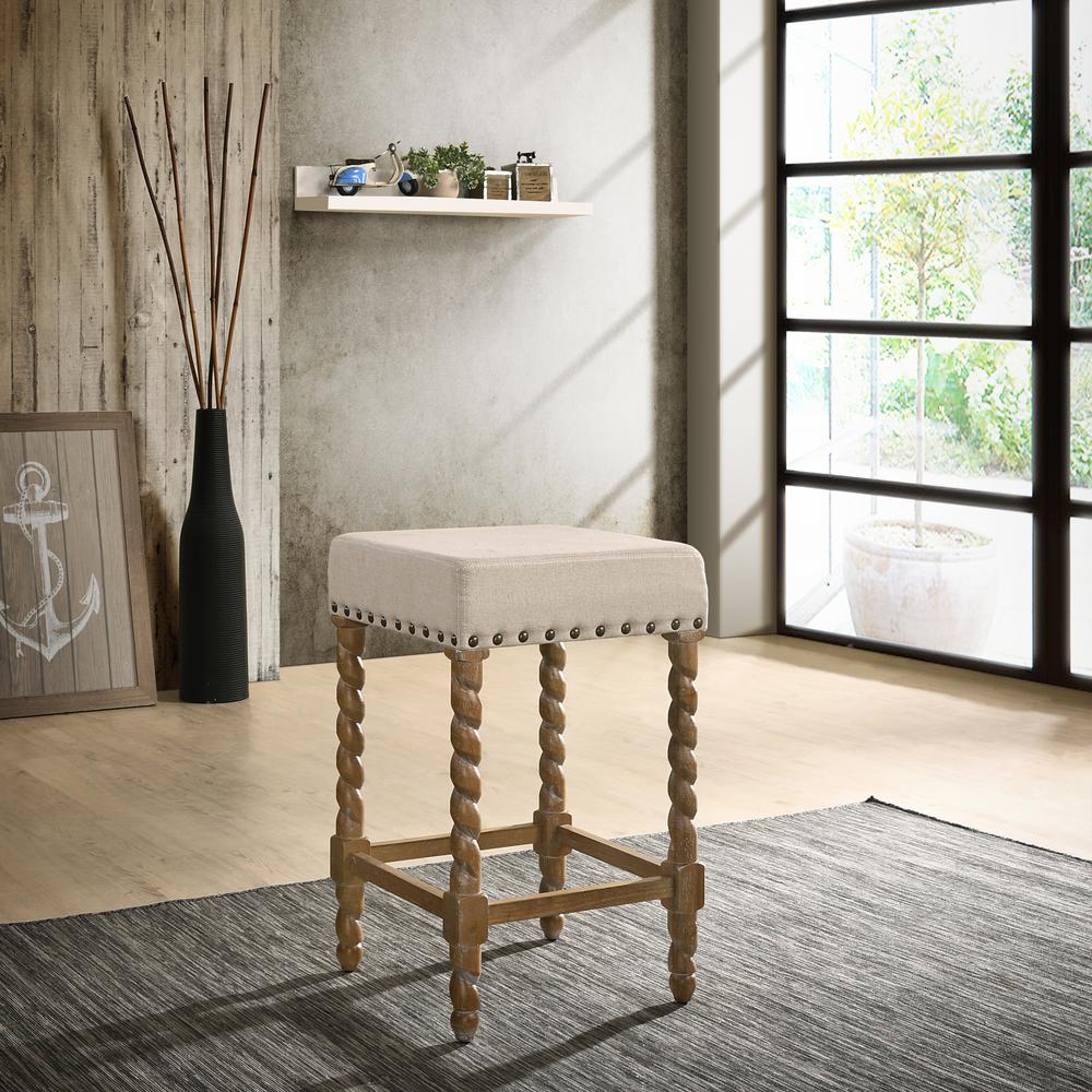 Remick 24" Counter Stool - Natural Oak - Linen Upholstery. Picture 4