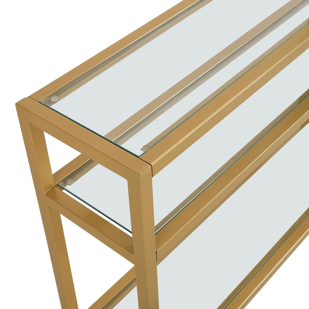 Chrysalis 3 Tier Glass Top Console Table - Gold. Picture 3